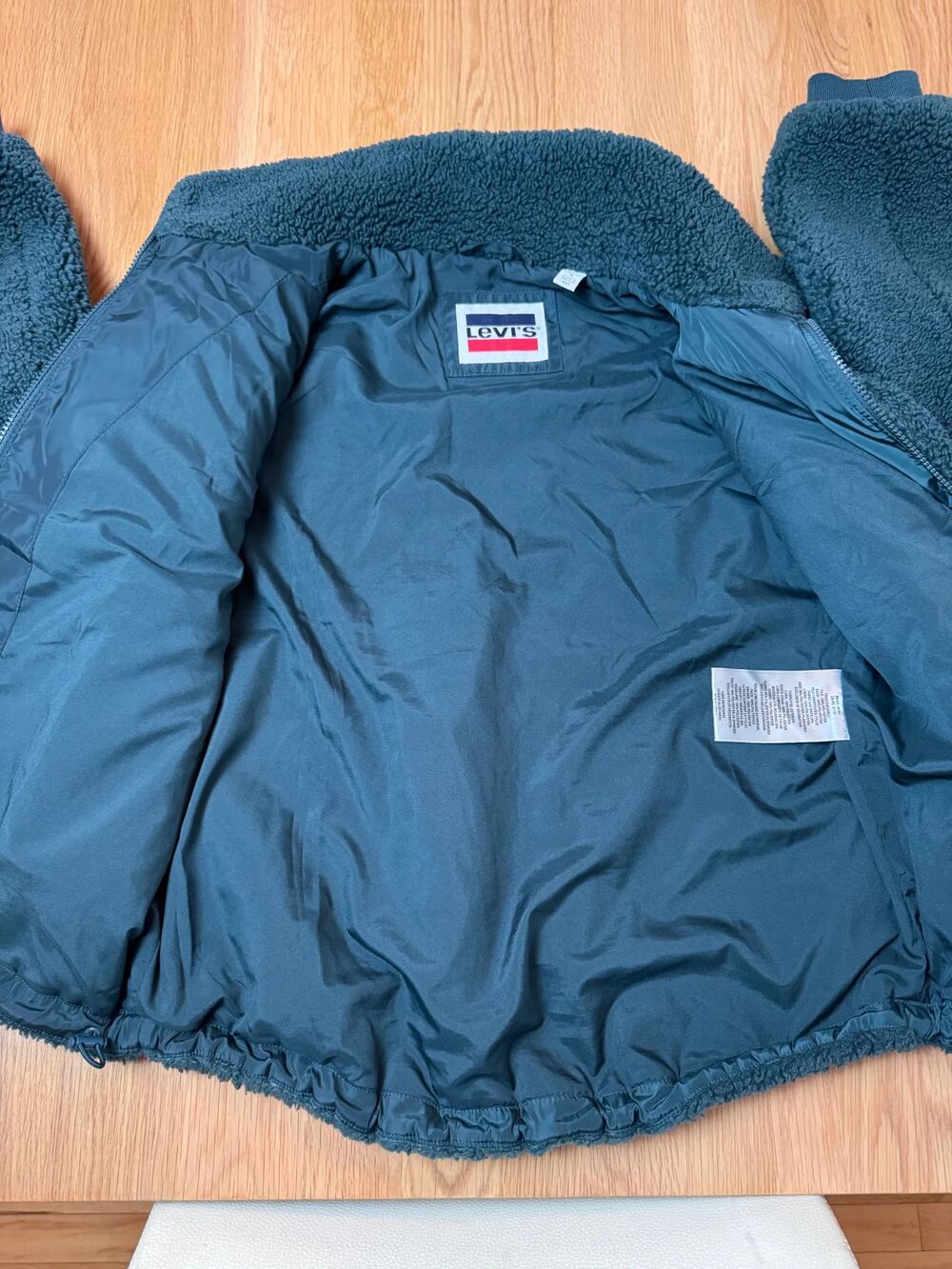 Levi's Dark Teal Sherpa Fleece Jacket Full Zip Mock Neck Ribbed Cuffs - Picture 9 of 10
